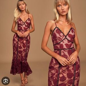 Lulu's Burgundy Lace Midi Dress